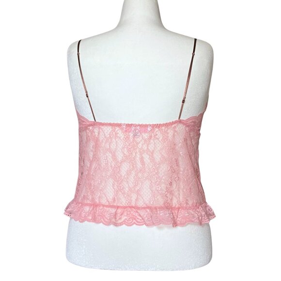 Vintage Y2K Victoria’s Secret Sheer Pink Lace Split Babydoll Cami Coquette M/L - Picture 4 of 9